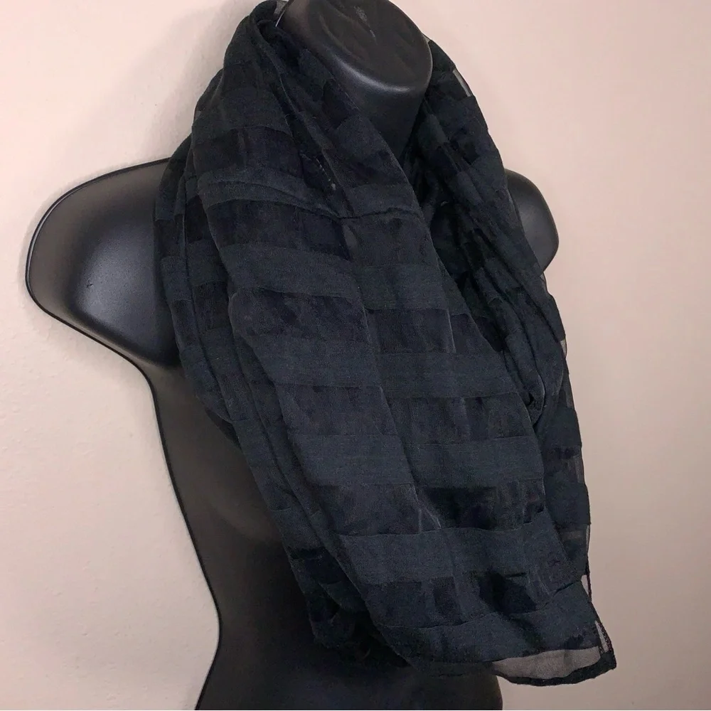 Black Striped Infinity Scarf Semi Sheer Lightweight Classic